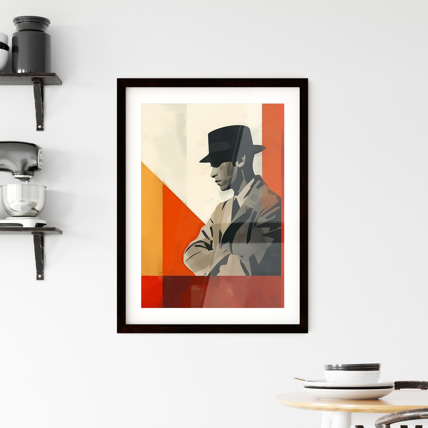 Minimalistic Modernism Painting: Vibrant Bauhaus Portrait of a Man in Hat Default Title