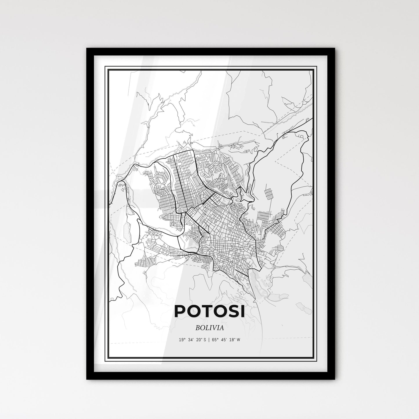 Potosi Bolivia - Scandinavian Style City Map for Modern Home Decor