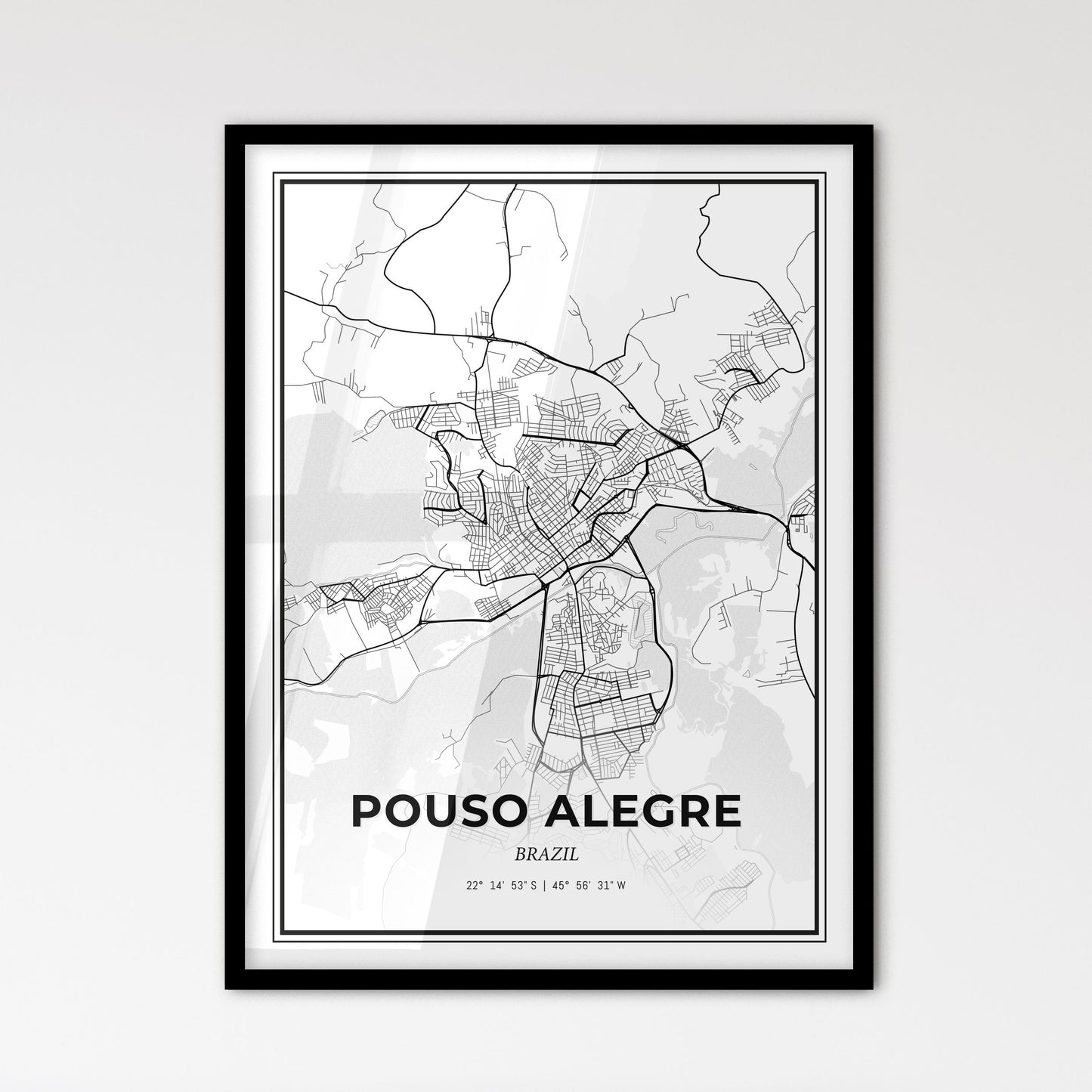 Pouso Alegre Brazil - Scandinavian Style City Map for Modern Home Decor