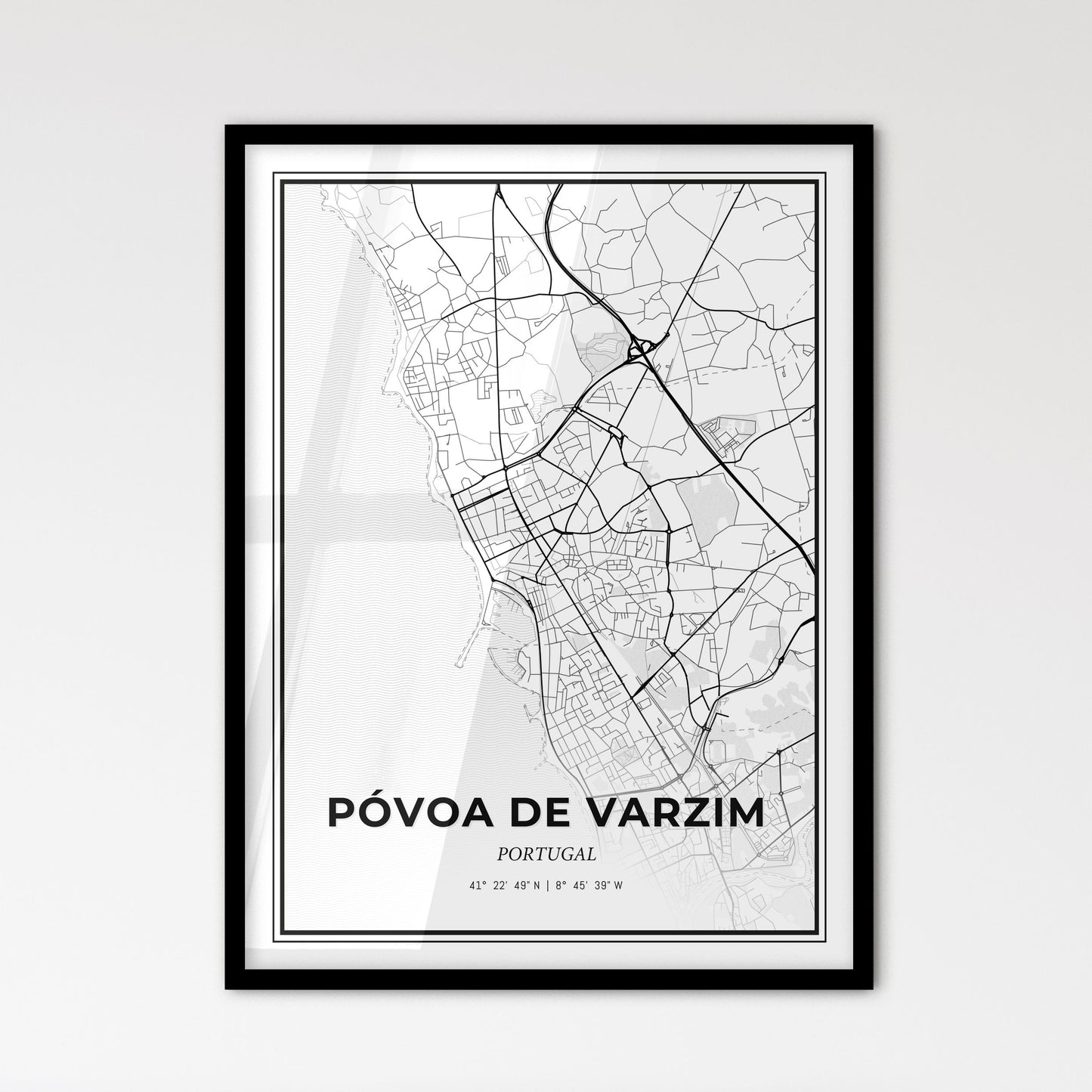 Póvoa de Varzim Portugal - Scandinavian Style City Map for Modern Home Decor