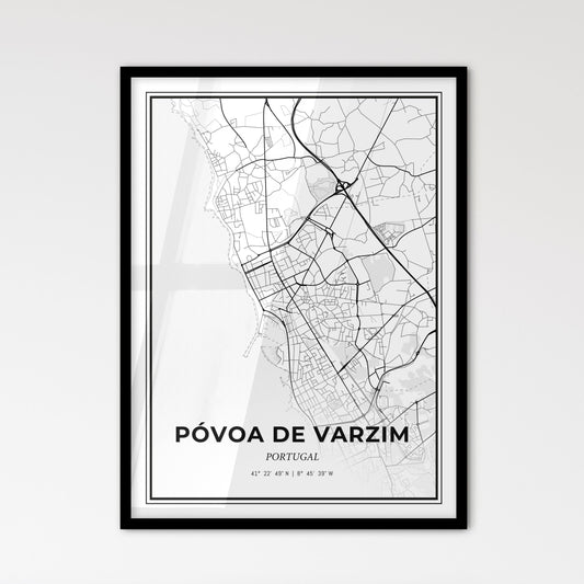 Póvoa de Varzim Portugal - Scandinavian Style City Map for Modern Home Decor