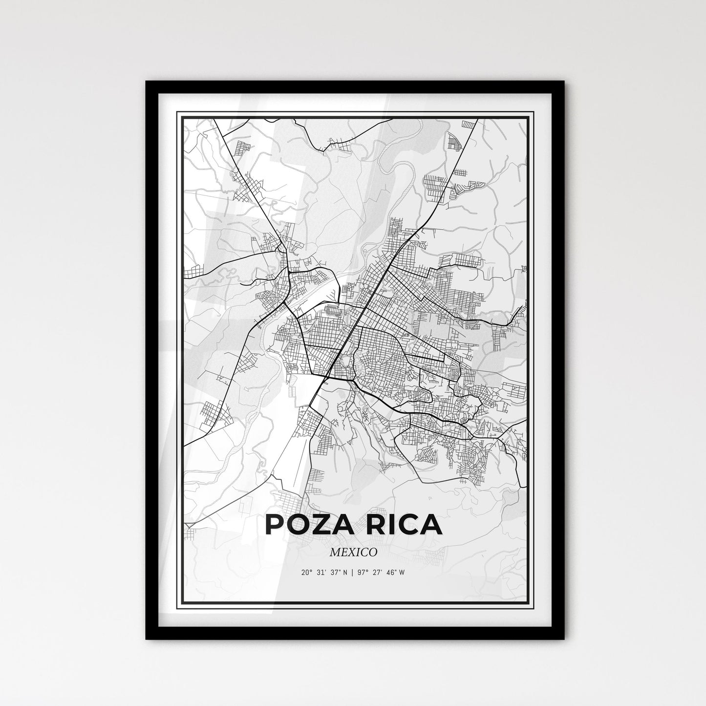 Poza Rica Mexico - Scandinavian Style City Map for Modern Home Decor