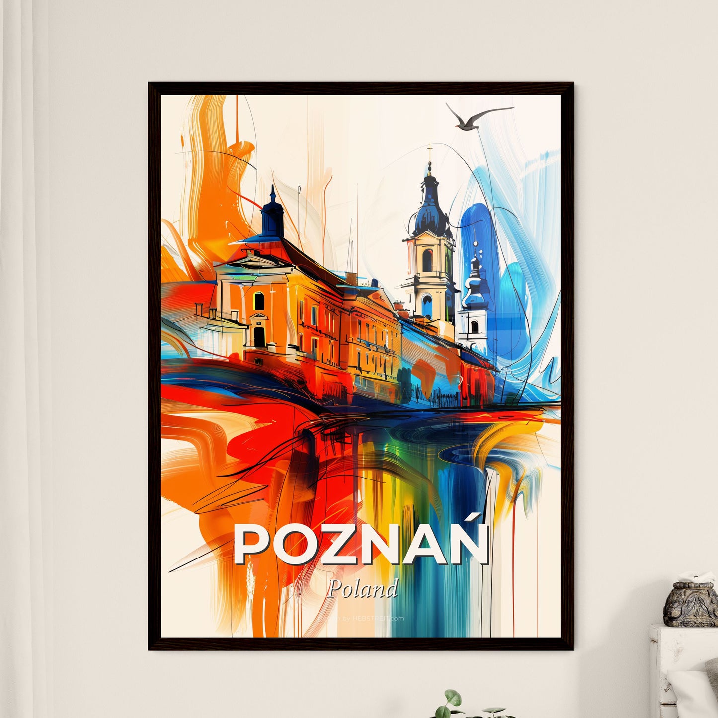 Vibrant Poznań, Poland - A Painting Of A Building With A Bird Flying