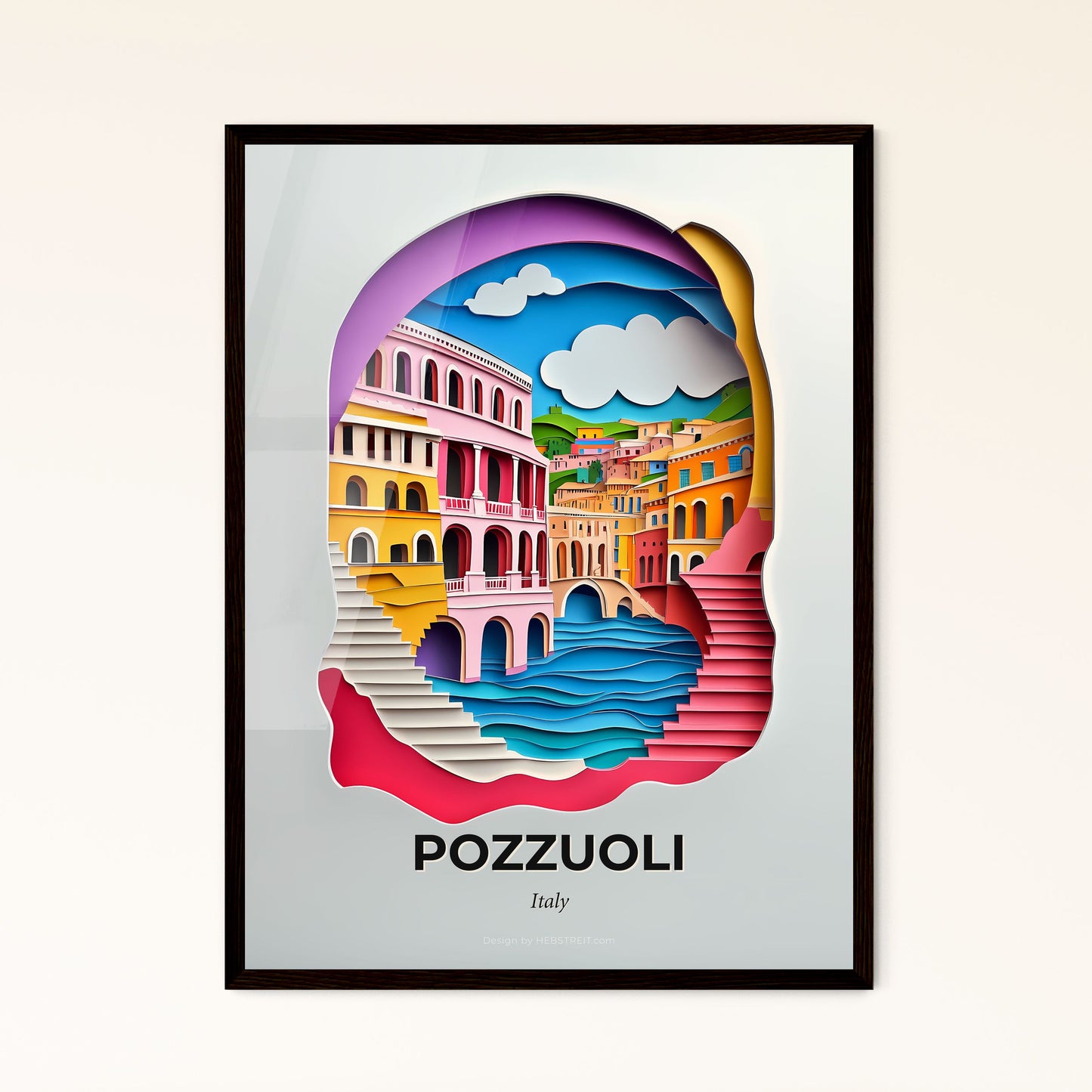 Vivid Pozzuoli, Italy - a paper cut of a city with a river