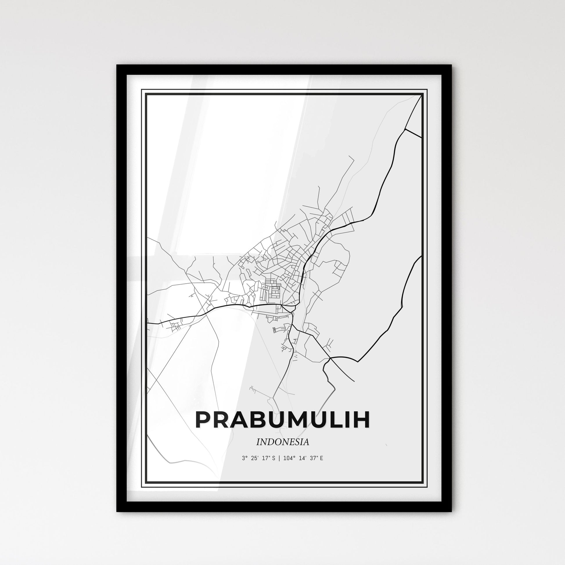 Prabumulih Indonesia - Scandinavian Style City Map for Modern Home Decor