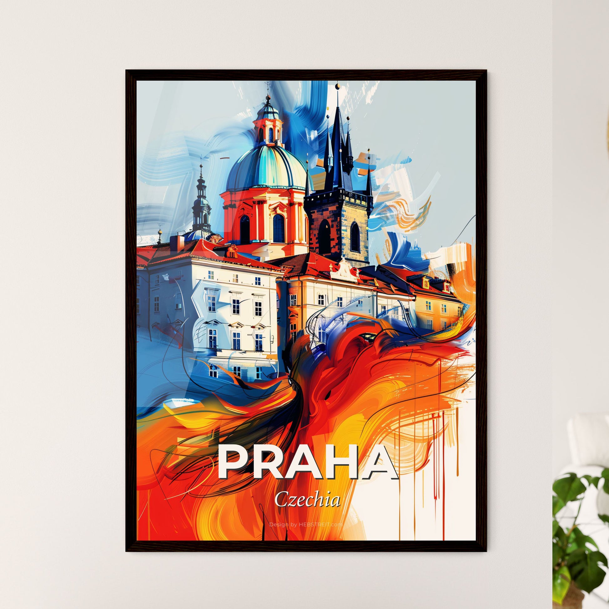 Vibrant Praha, Czechia - A Painting Of A Building With A Dome And A Blue Roof