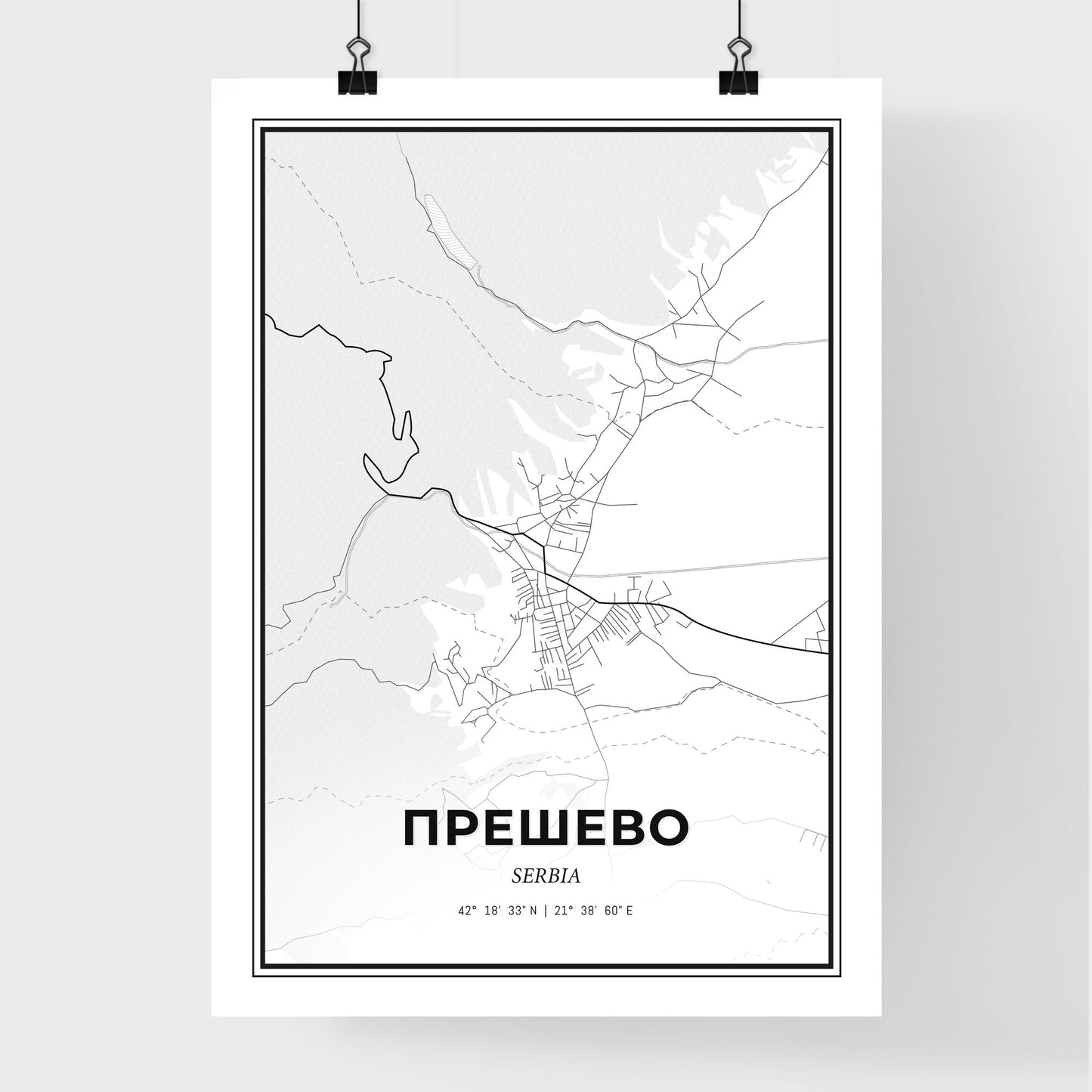 Preševo Serbia - Premium City Map Poster