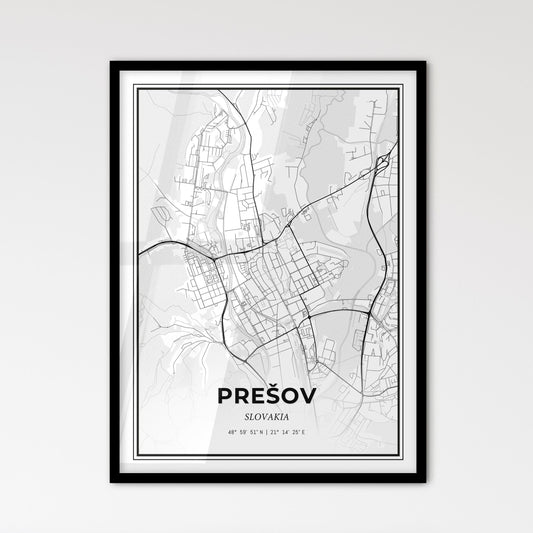 Prešov Slovakia - Scandinavian Style City Map for Modern Home Decor