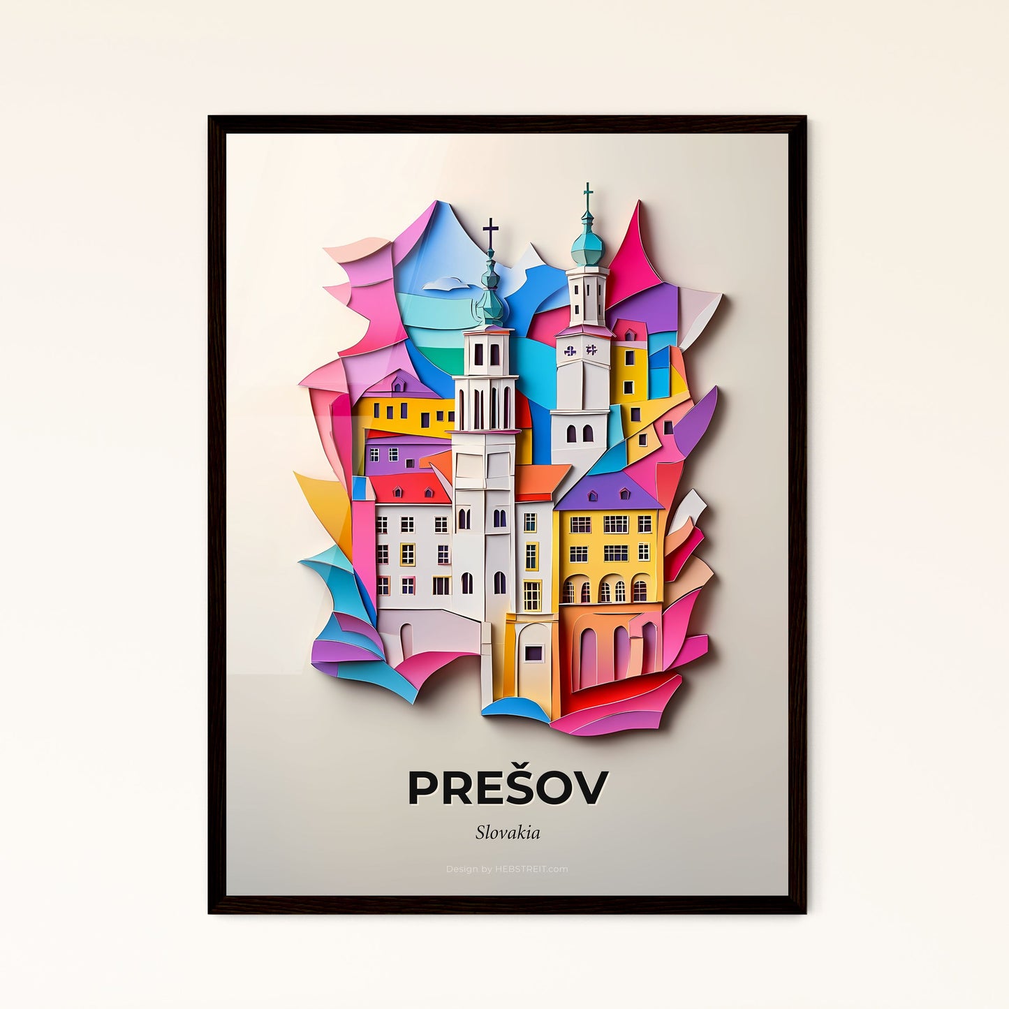 Vivid Prešov, Slovakia - a paper cut of a city with a clock tower