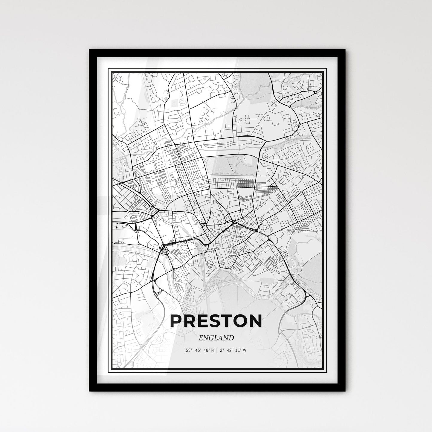 Preston England - Scandinavian Style City Map for Modern Home Decor