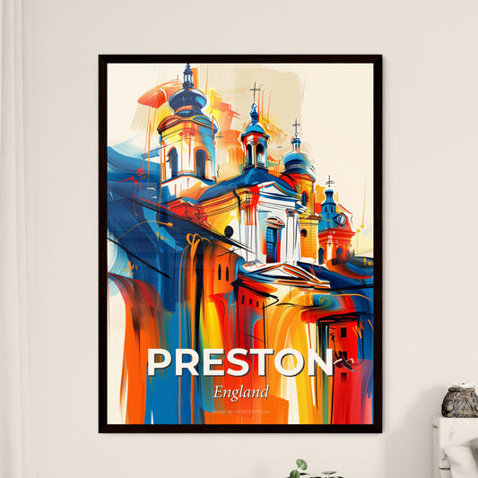 Vibrant Preston, England - A Painting Of A Building With A Colorful Background