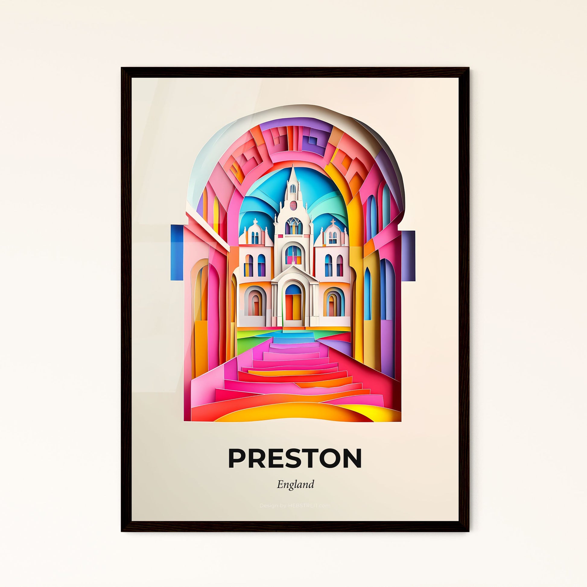 Vivid Preston, England - a colorful picture of a church with a rainbow colored floor