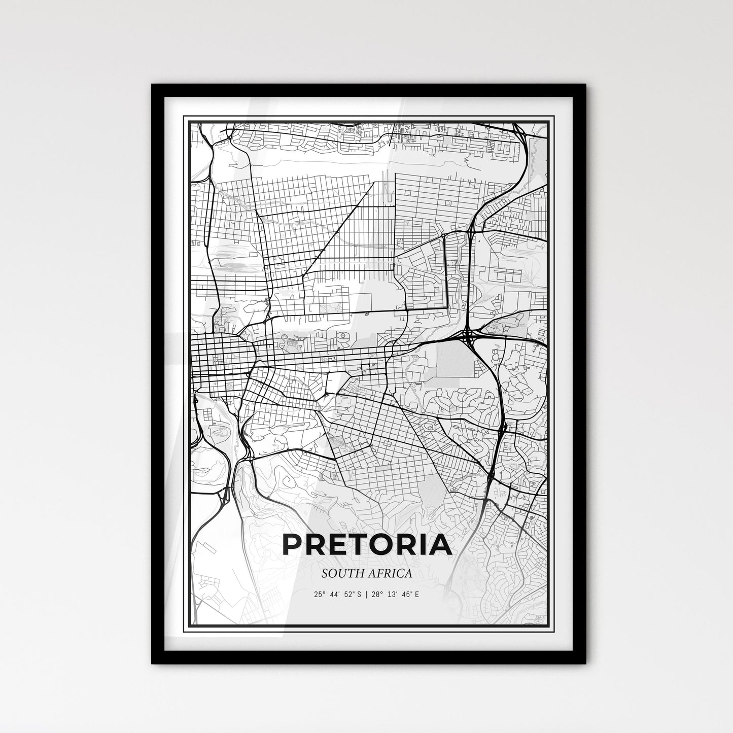 Pretoria South Africa - Scandinavian Style City Map for Modern Home Decor