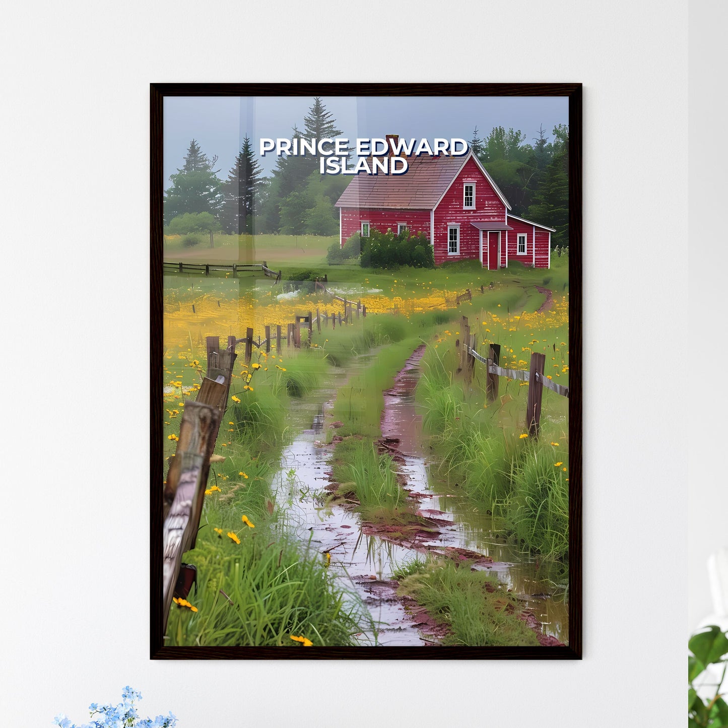 Prince Edward Island Canada Red Field Yellow Flowers Painting Art Framed Art
