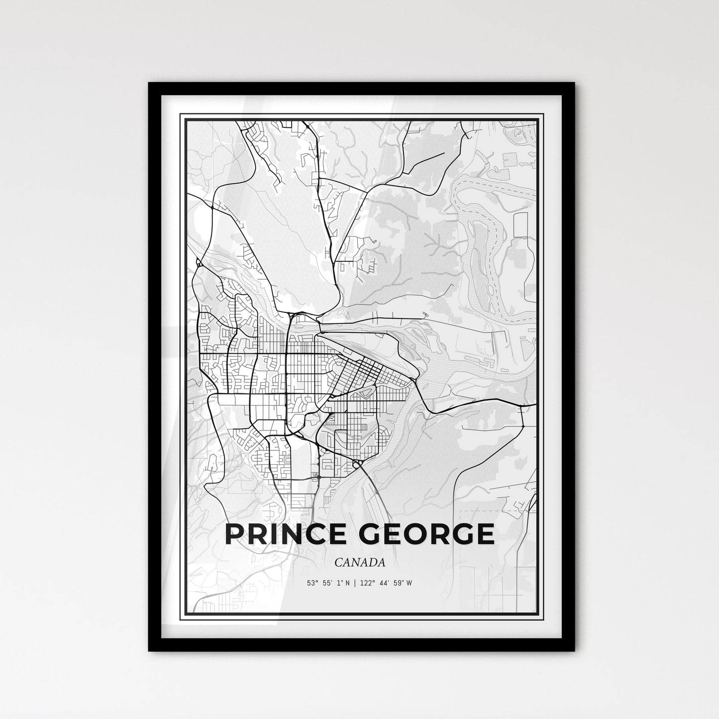 Prince George Canada - Scandinavian Style City Map for Modern Home Decor