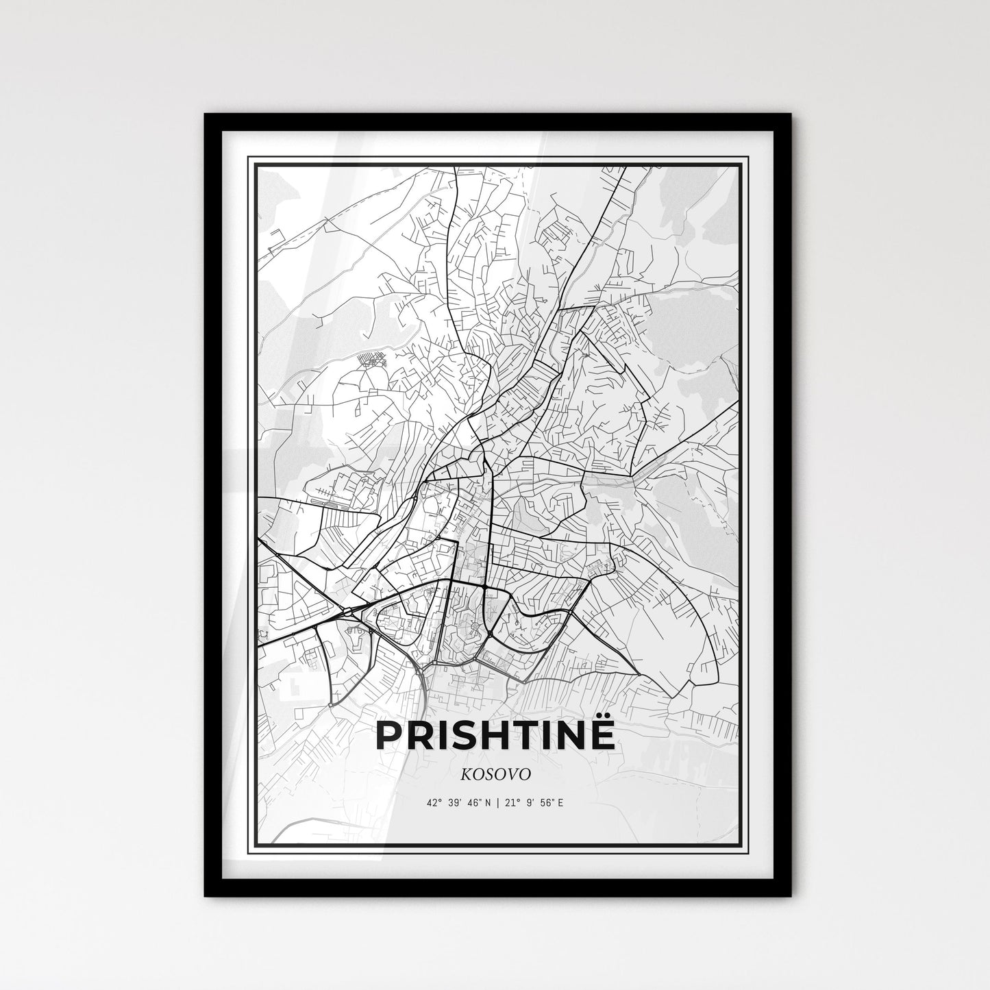 Prishtinë / Priština Kosovo - Scandinavian Style City Map for Modern Home Decor