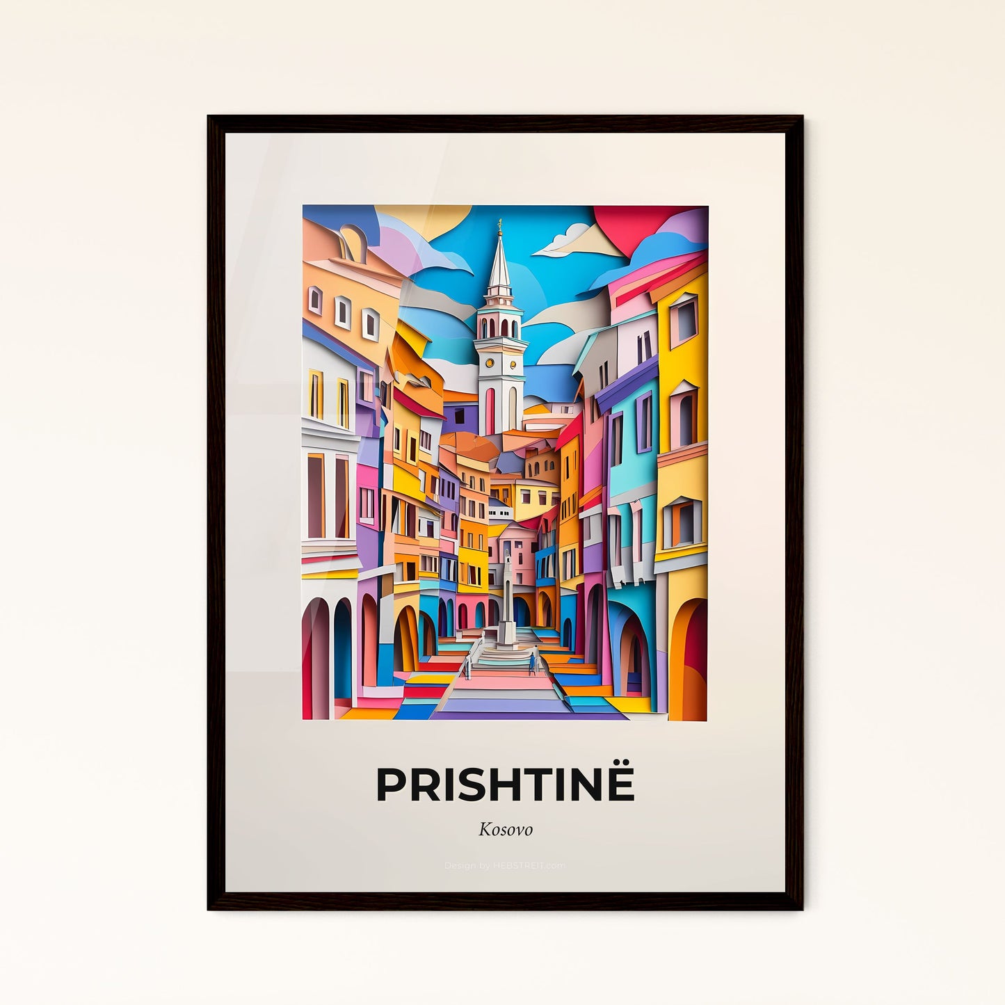 Vivid Prishtinë / Priština, Kosovo - a colorful city street with a clock tower