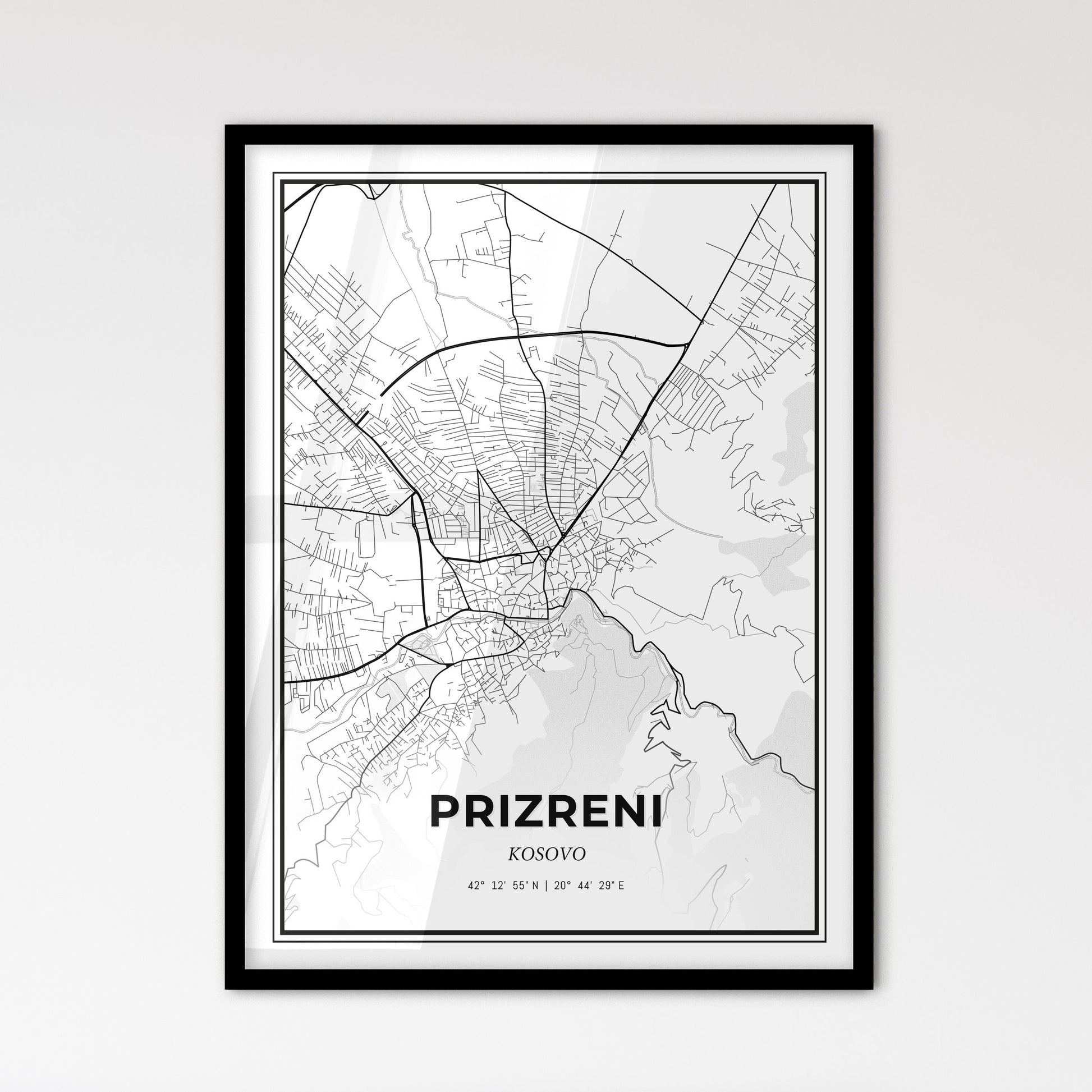 Prizreni / Prizren Kosovo - Scandinavian Style City Map for Modern Home Decor