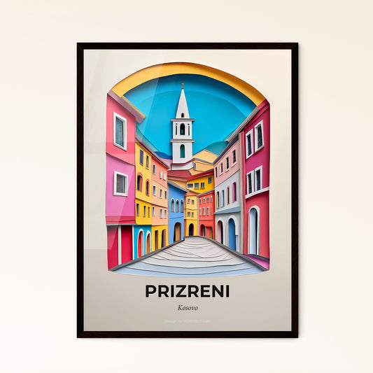 Vivid Prizreni / Prizren, Kosovo - a paper cut of a city with a clock tower