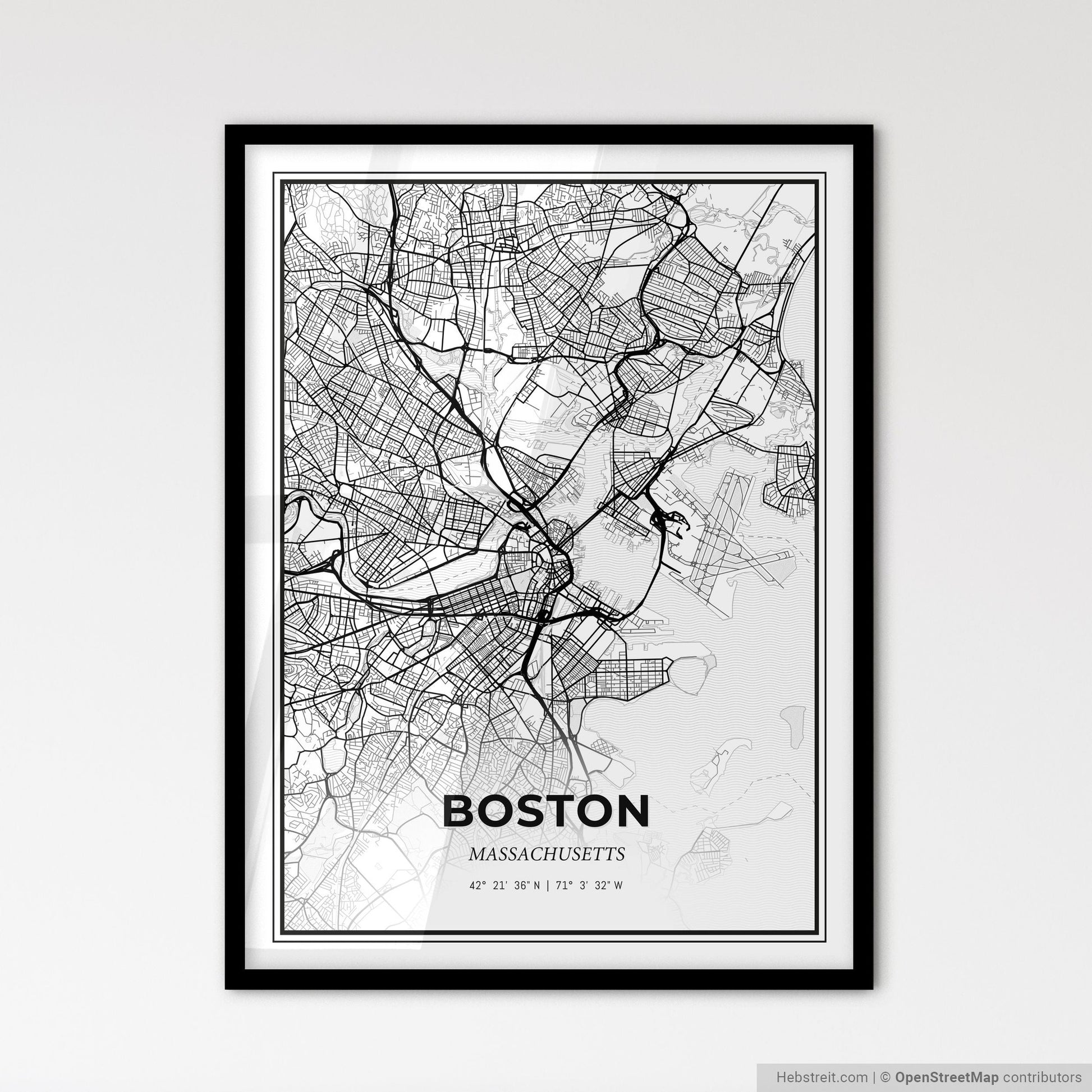 Boston Massachusetts - Scandinavian Style City Map for Modern Home Decor