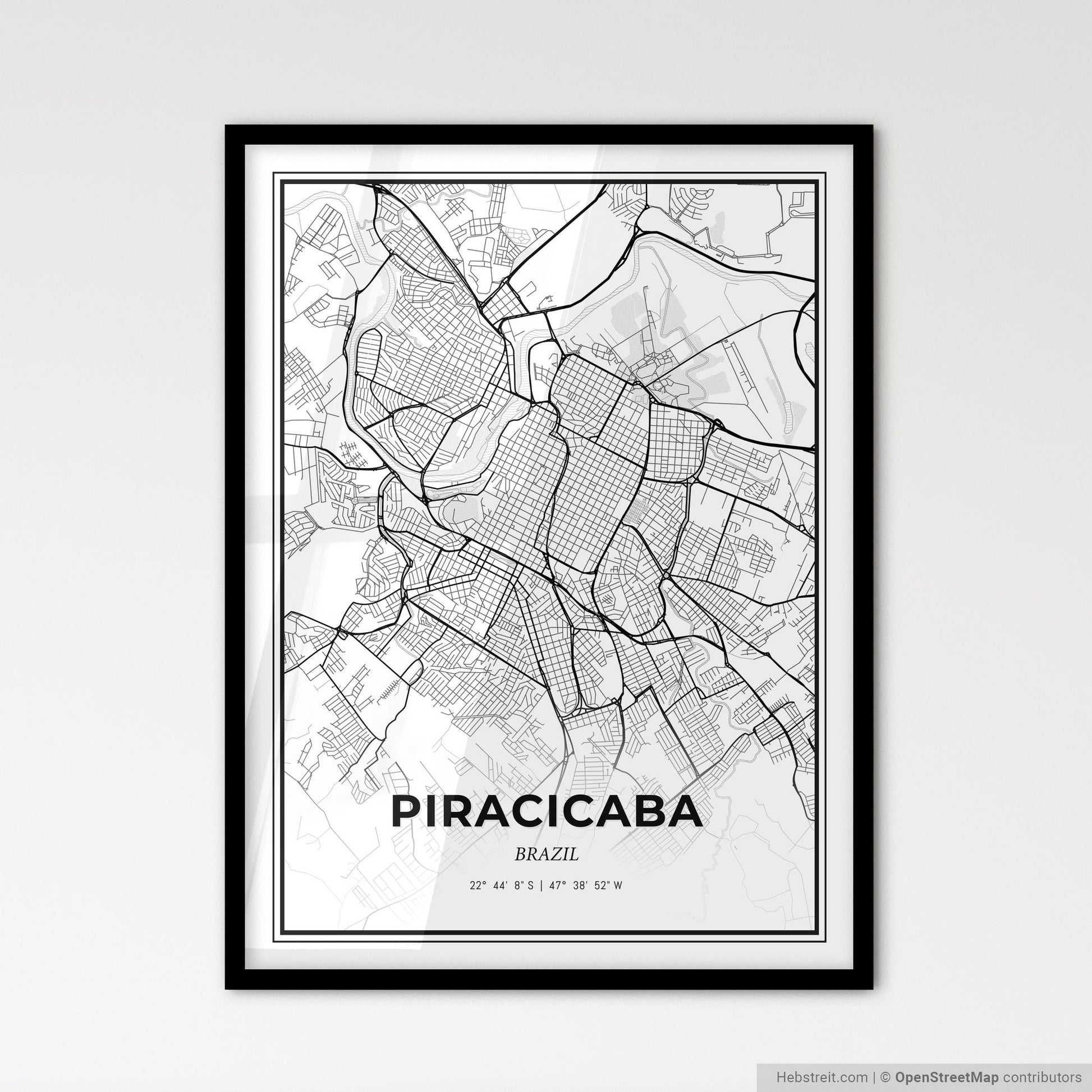 Piracicaba Brazil - Scandinavian Style City Map for Modern Home Decor