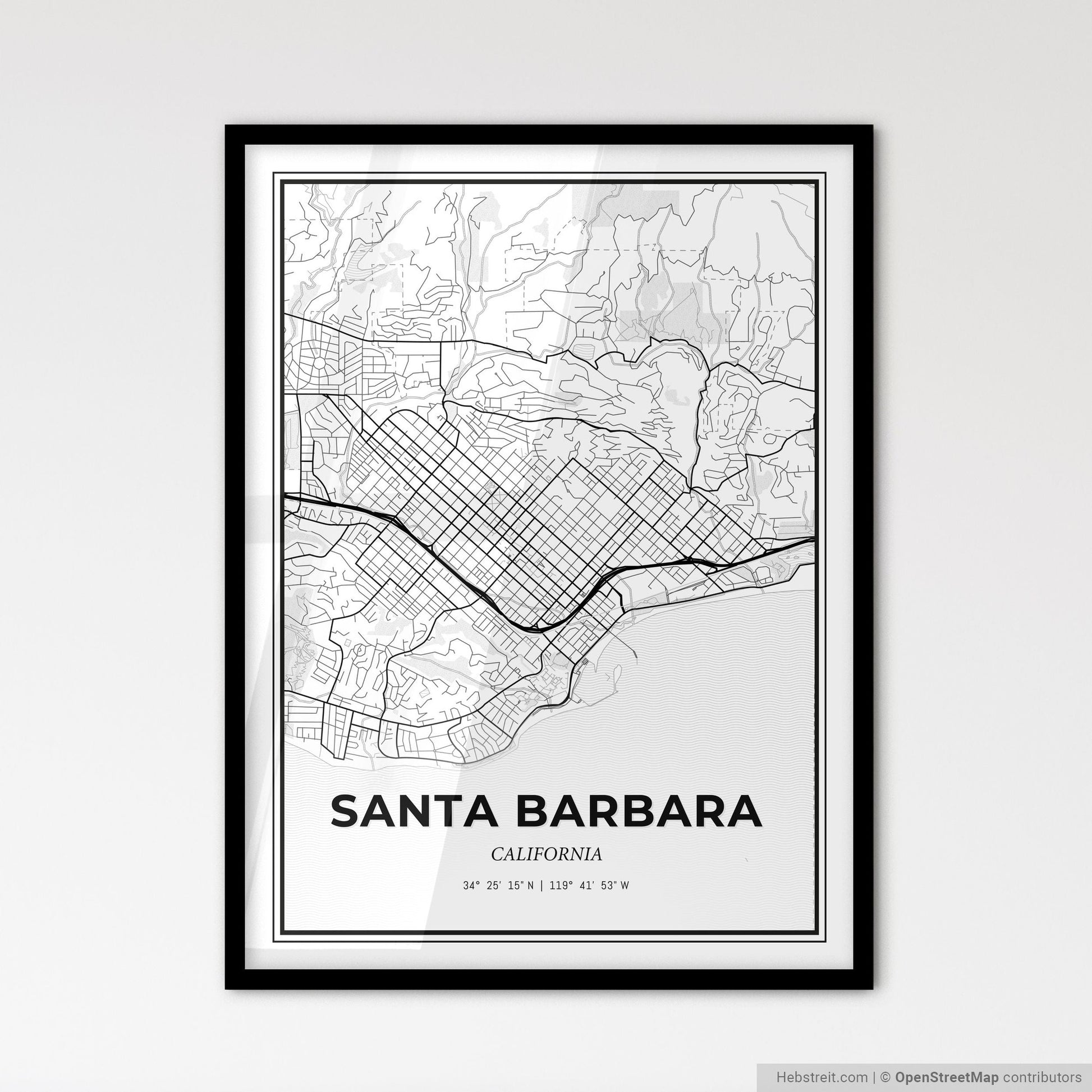 Santa Barbara California - Scandinavian Style City Map for Modern Home Decor