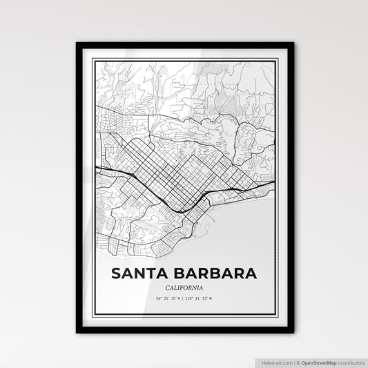Santa Barbara California - Scandinavian Style City Map for Modern Home Decor