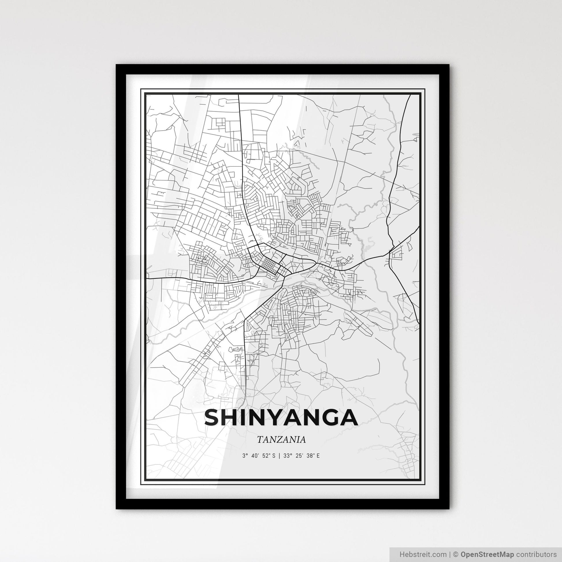 Shinyanga Tanzania - Scandinavian Style City Map for Modern Home Decor