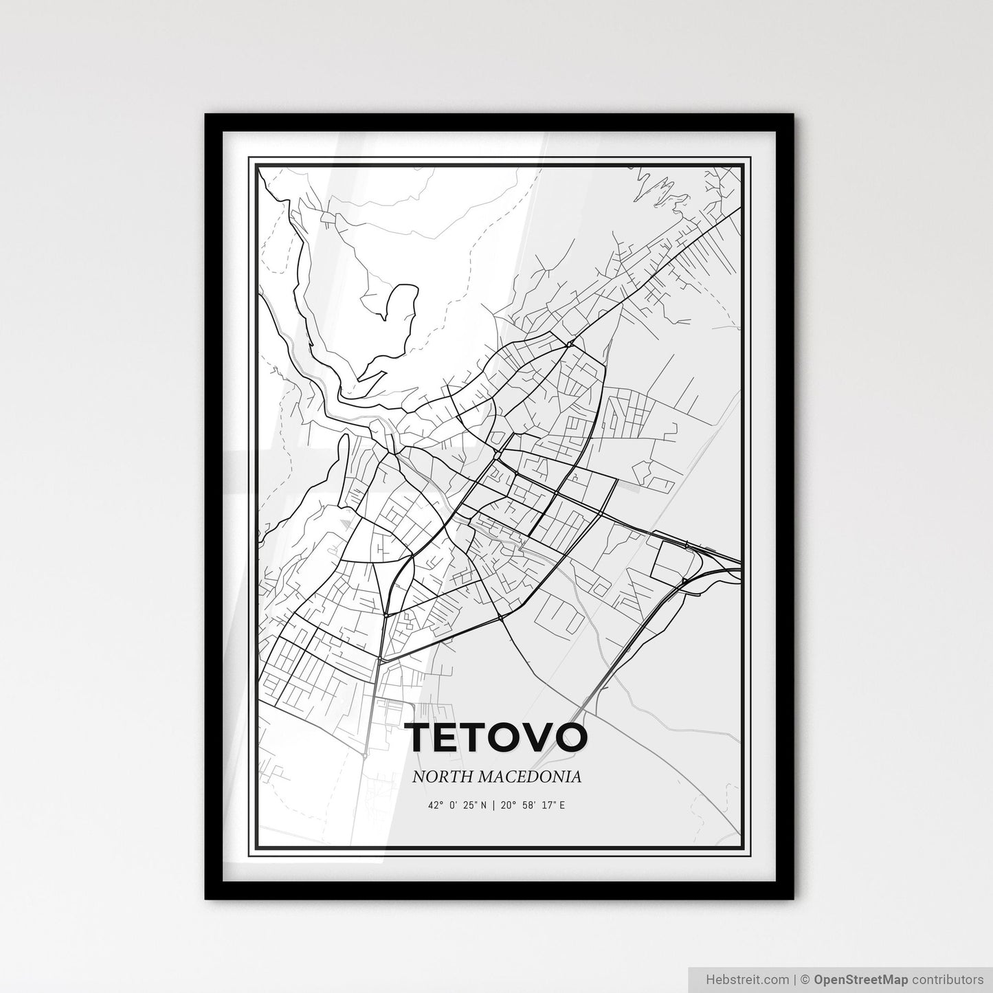 Tetovo North Macedonia - Scandinavian Style City Map for Modern Home Decor