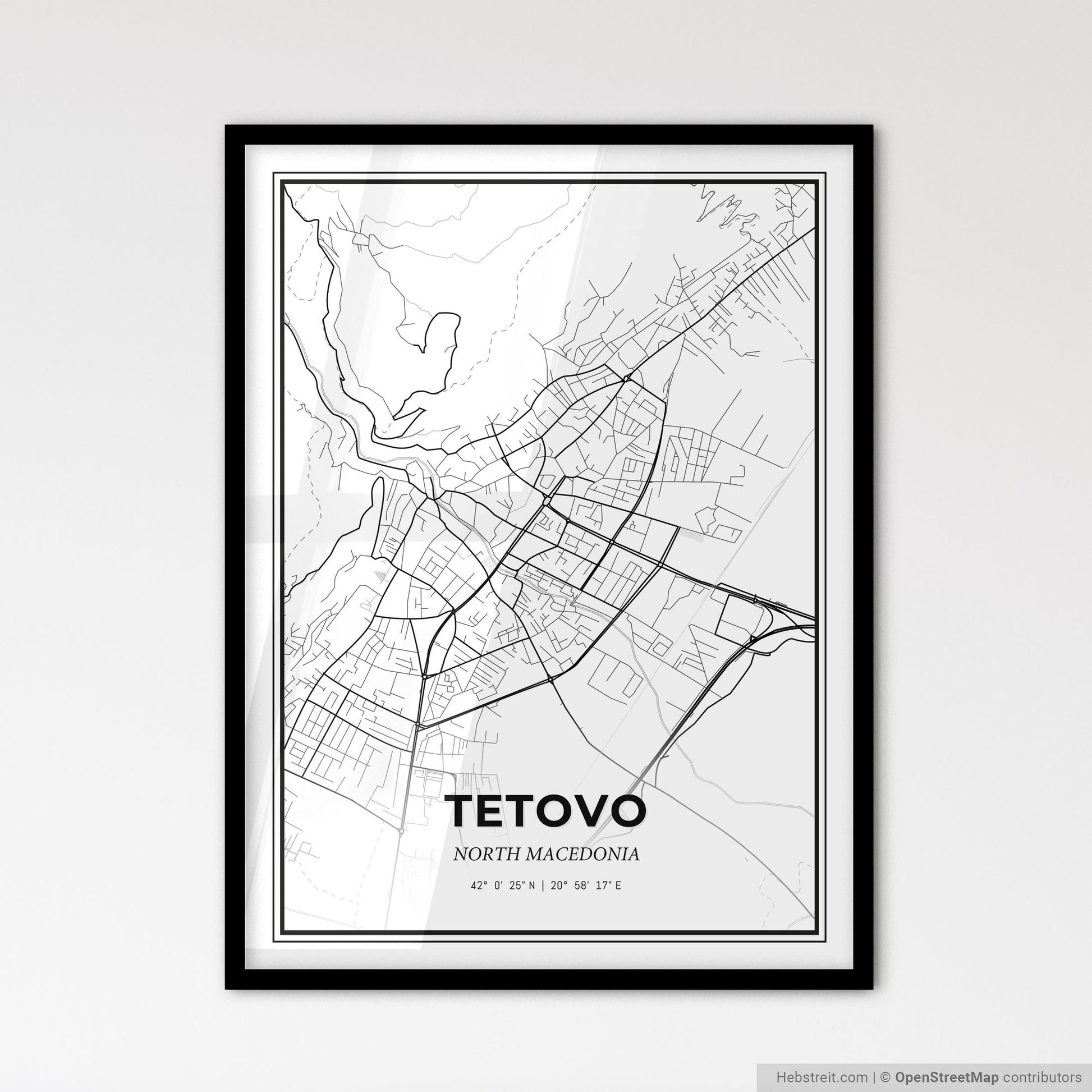 Tetovo North Macedonia - Scandinavian Style City Map for Modern Home Decor