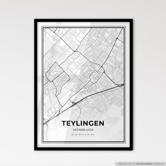 Teylingen Netherlands - Scandinavian Style City Map for Modern Home Decor
