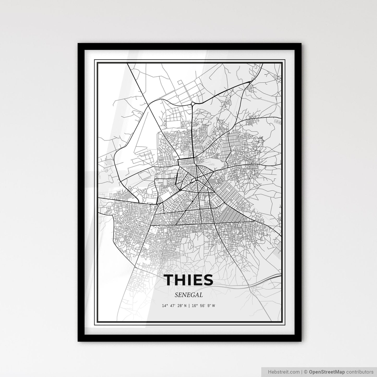 Thies Senegal - Scandinavian Style City Map for Modern Home Decor