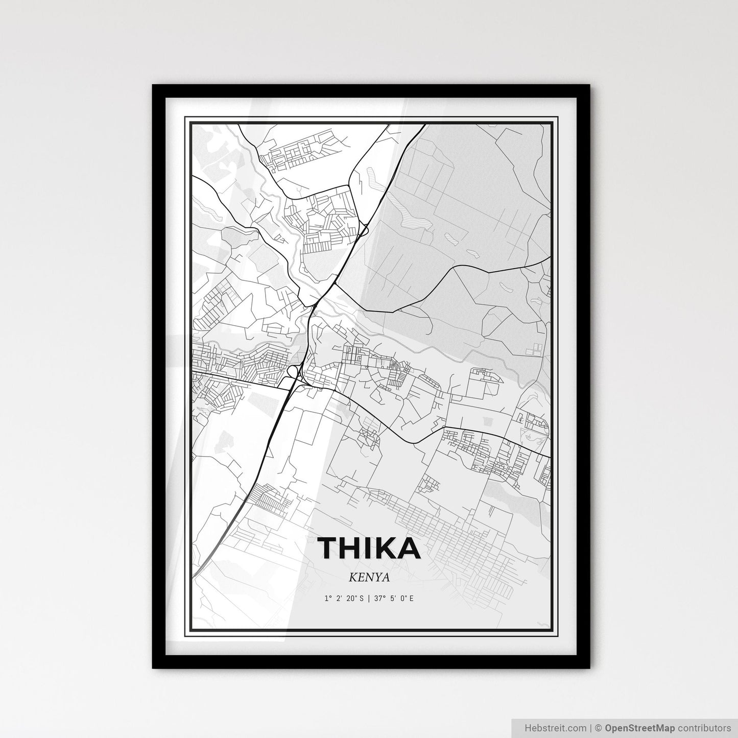 Thika Kenya - Scandinavian Style City Map for Modern Home Decor