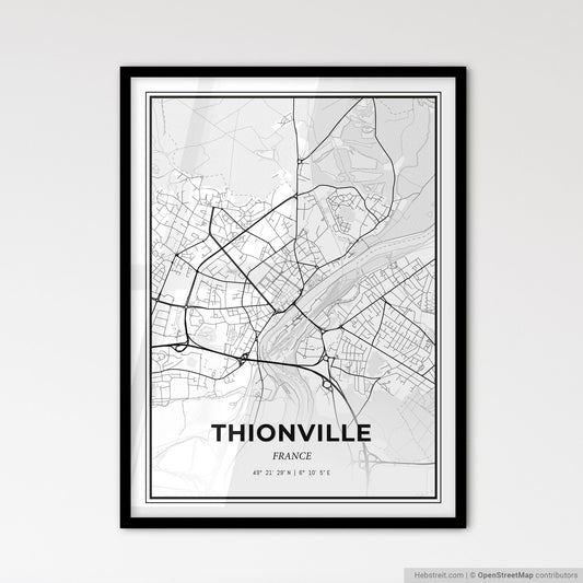 Thionville France - Scandinavian Style City Map for Modern Home Decor