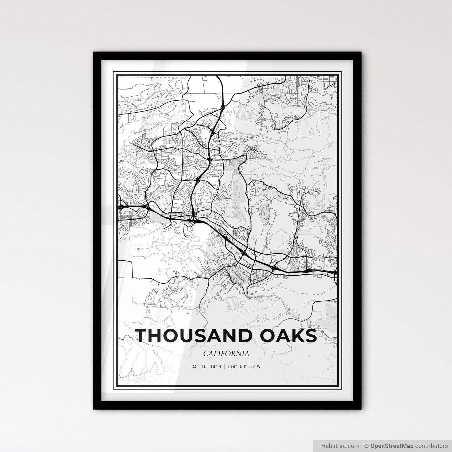 Thousand Oaks California - Scandinavian Style City Map for Modern Home Decor