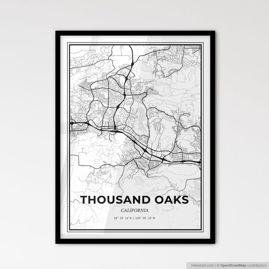 Thousand Oaks California - Scandinavian Style City Map for Modern Home Decor