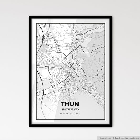Thun Switzerland - Scandinavian Style City Map for Modern Home Decor