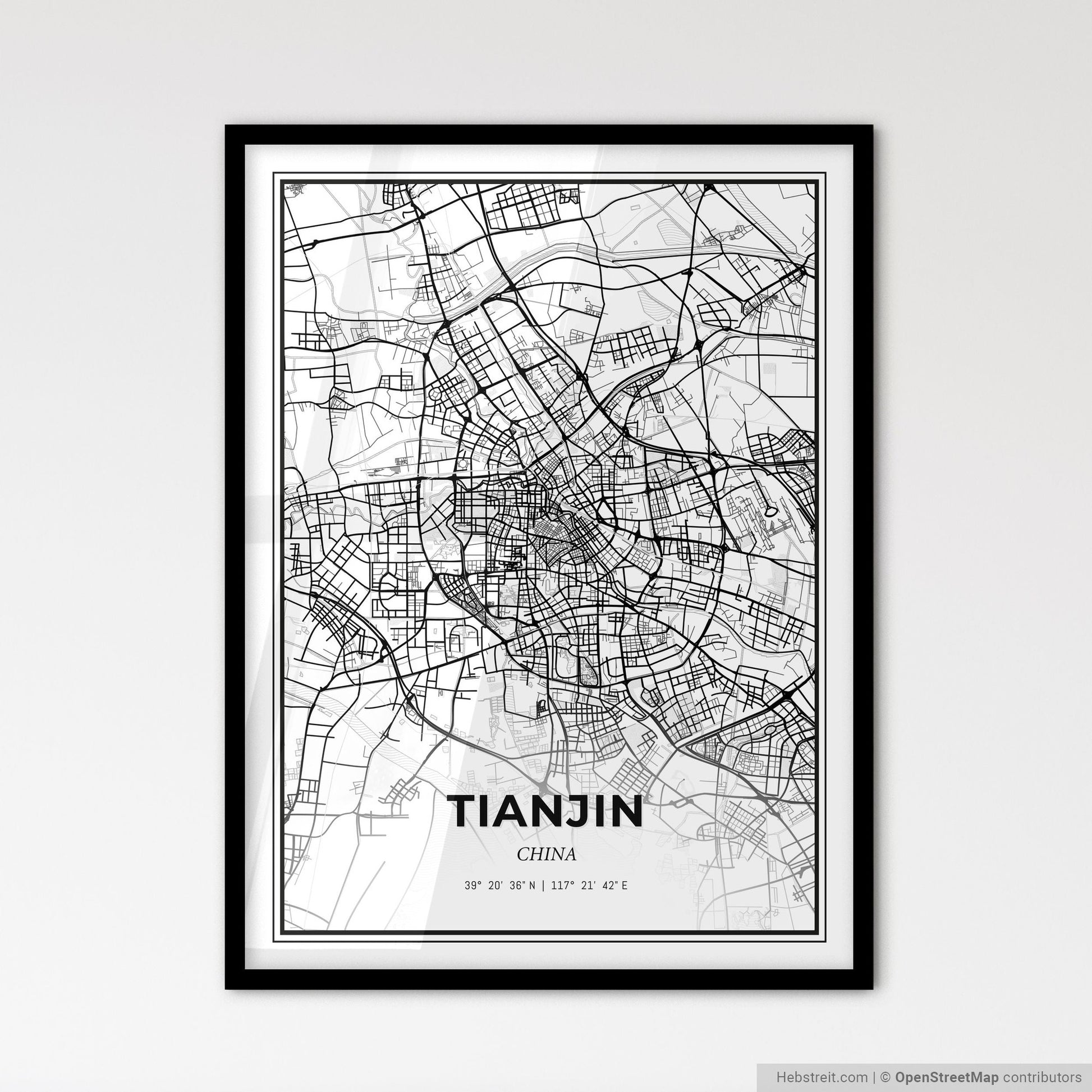 Tianjin China - Scandinavian Style City Map for Modern Home Decor