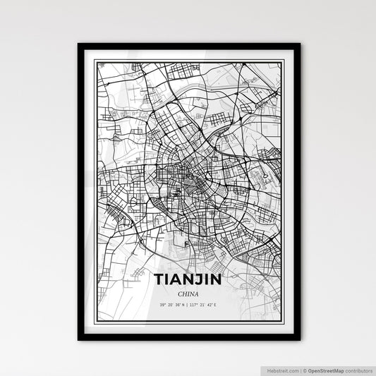 Tianjin China - Scandinavian Style City Map for Modern Home Decor