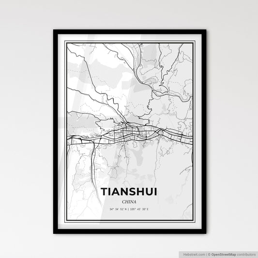 Tianshui China - Scandinavian Style City Map for Modern Home Decor