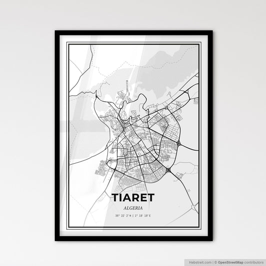 Tiaret Algeria - Scandinavian Style City Map for Modern Home Decor