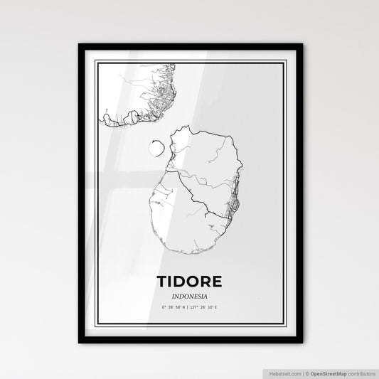 Tidore Indonesia - Scandinavian Style City Map for Modern Home Decor
