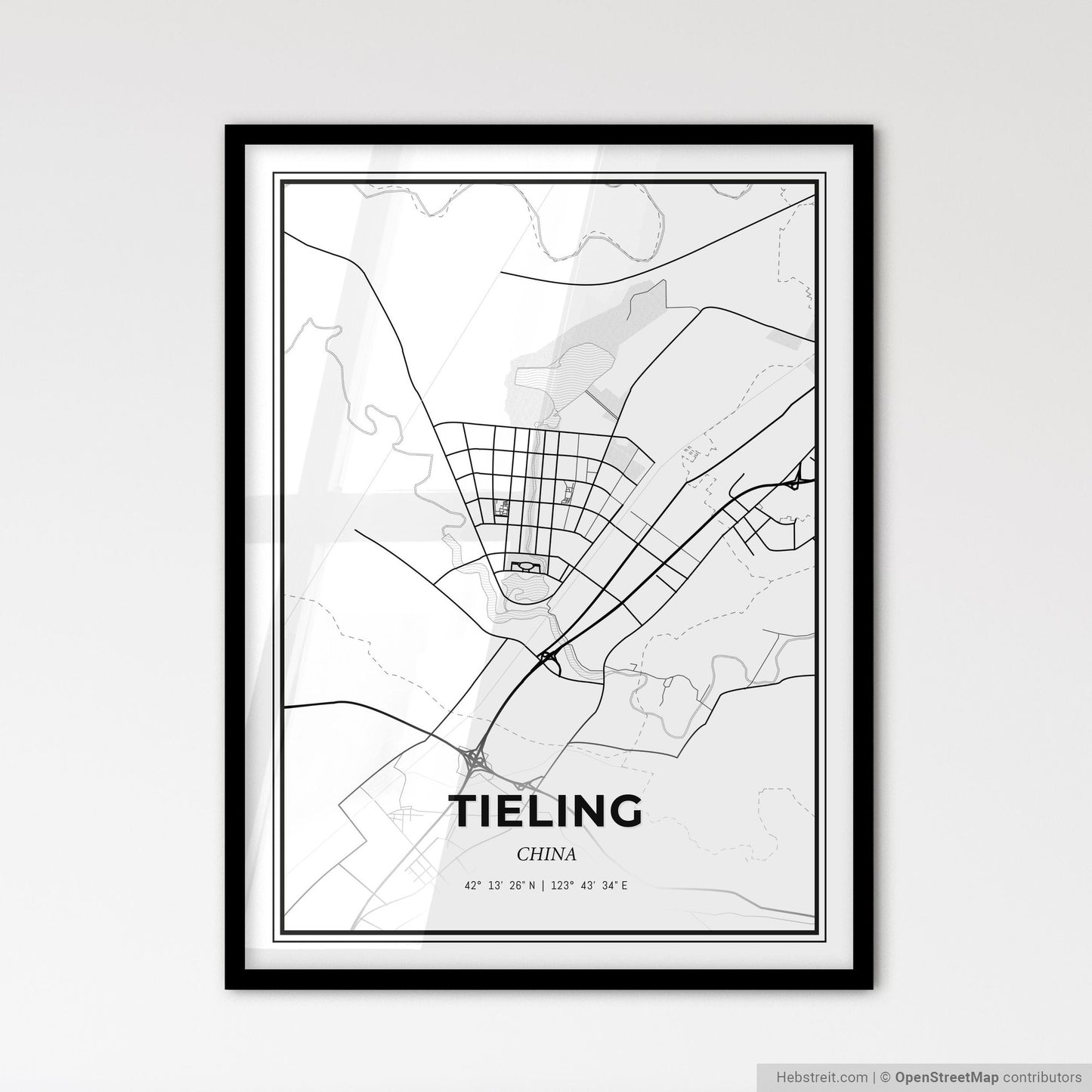Tieling China - Scandinavian Style City Map for Modern Home Decor