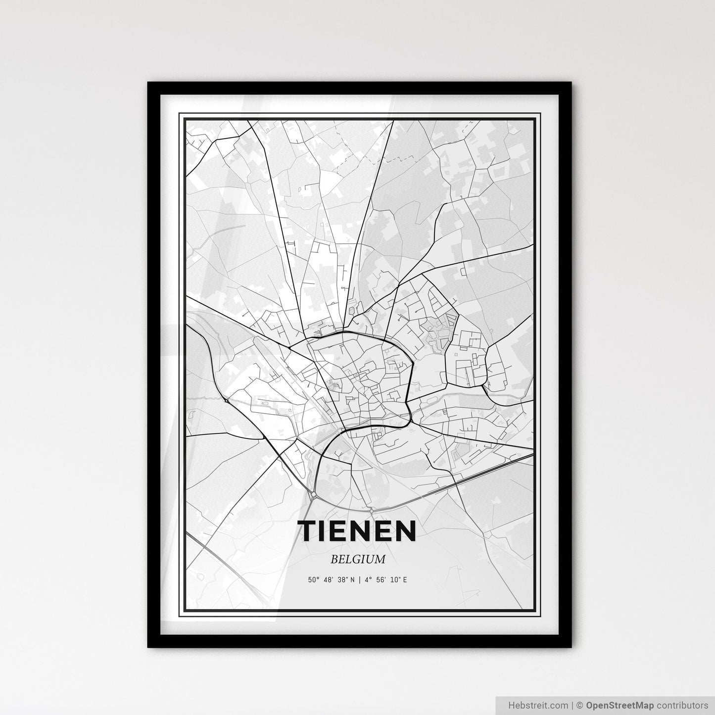 Tienen  Belgium - Scandinavian Style City Map for Modern Home Decor