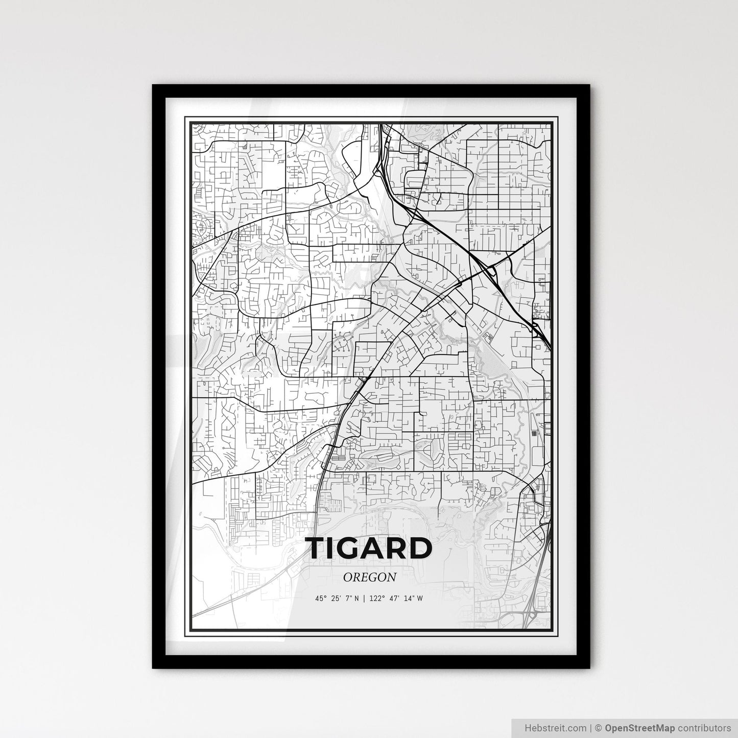 Tigard Oregon - Scandinavian Style City Map for Modern Home Decor