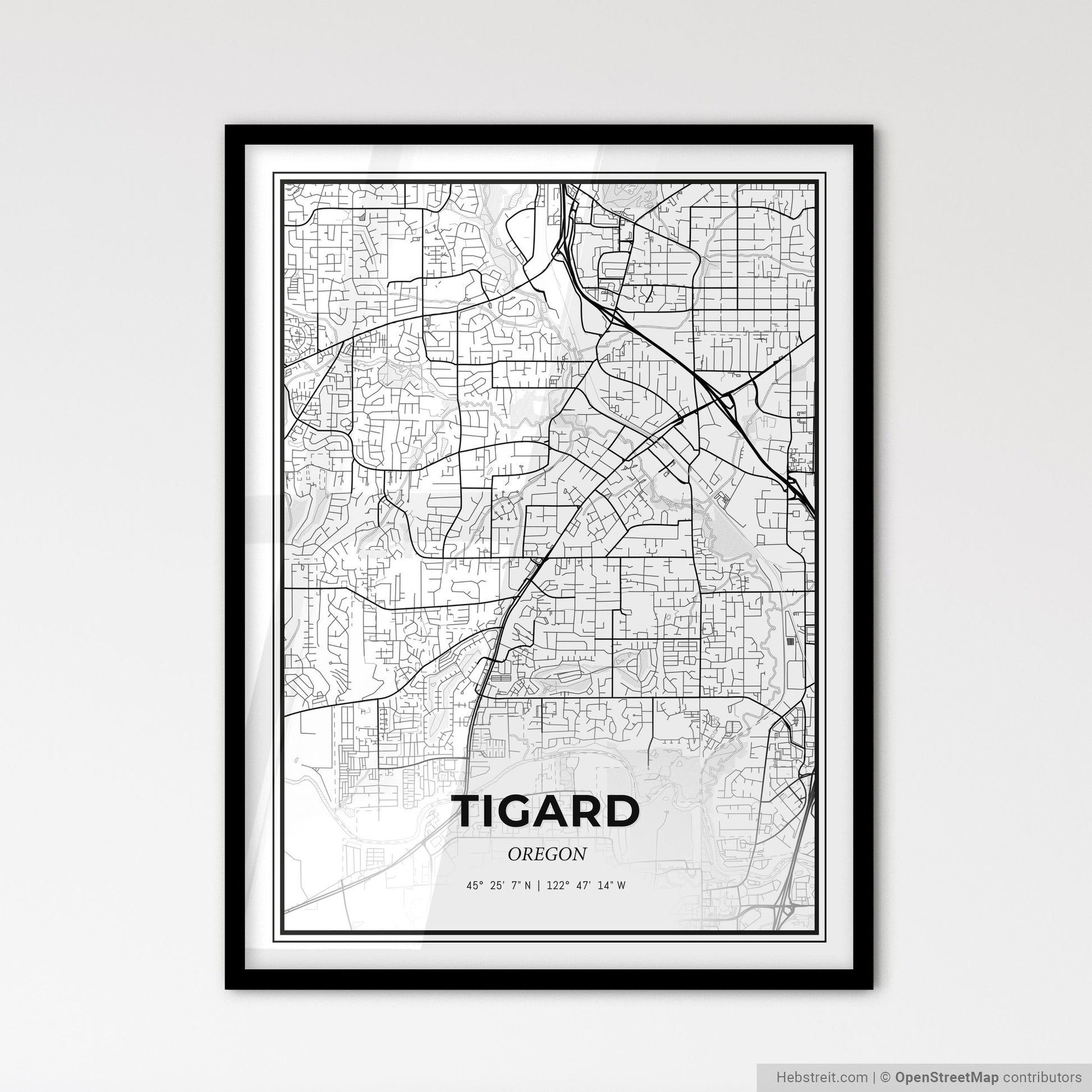 Tigard Oregon - Scandinavian Style City Map for Modern Home Decor