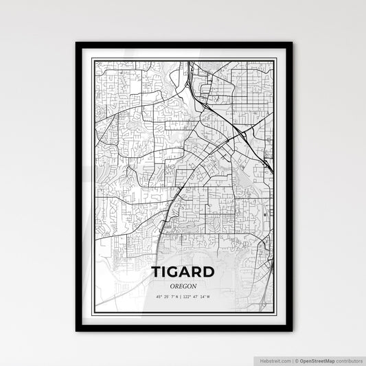 Tigard Oregon - Scandinavian Style City Map for Modern Home Decor