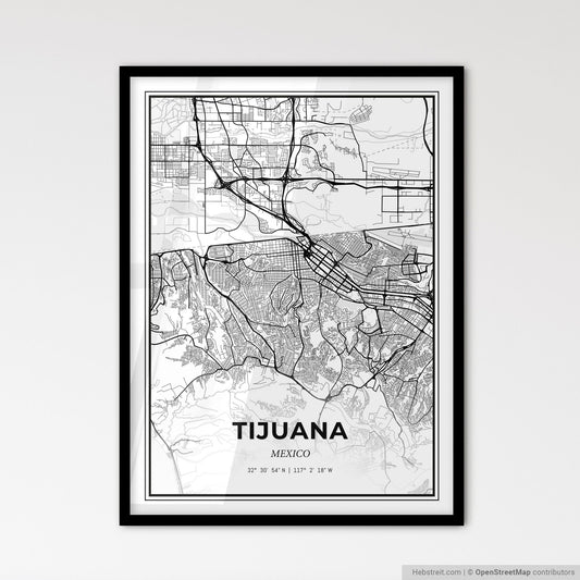 Tijuana Mexico - Scandinavian Style City Map for Modern Home Decor