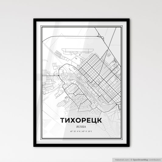Tikhoretsk Russia - Scandinavian Style City Map for Modern Home Decor