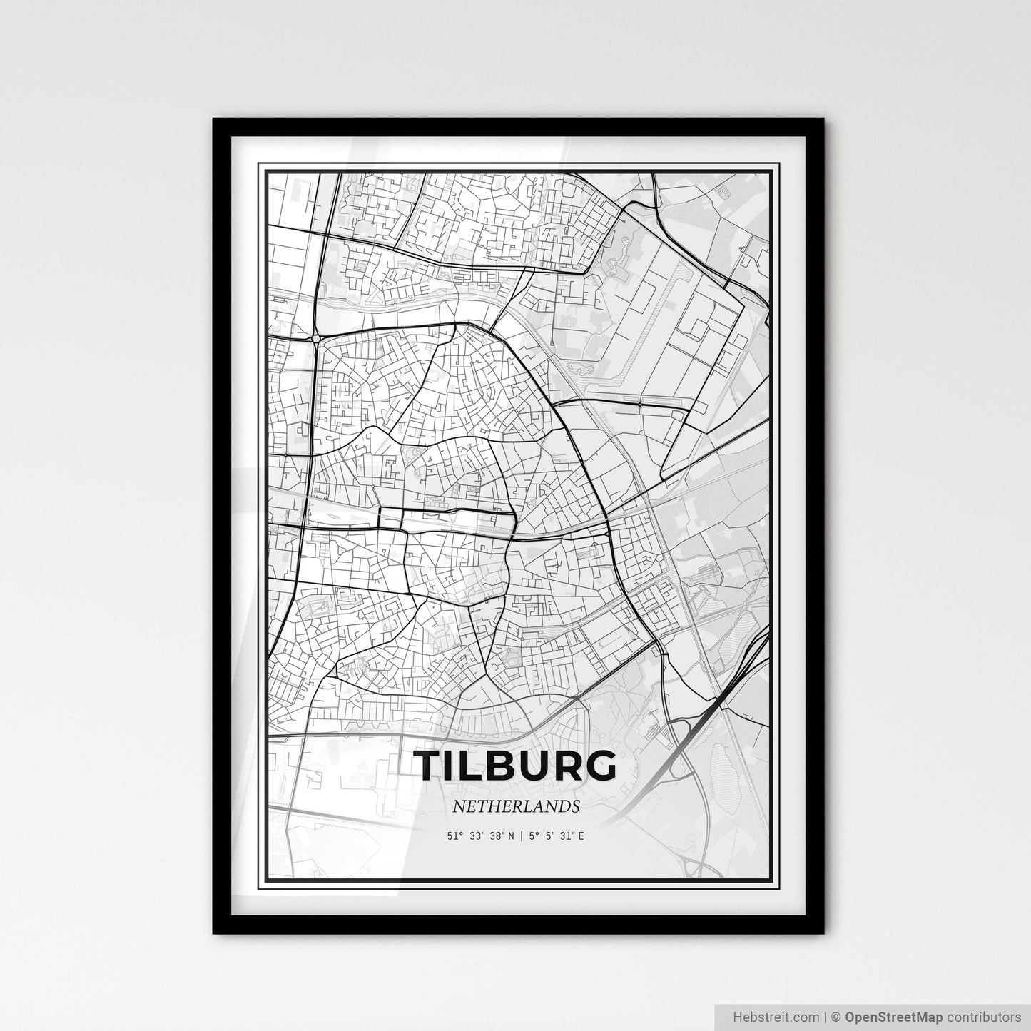 Tilburg Netherlands - Scandinavian Style City Map for Modern Home Decor